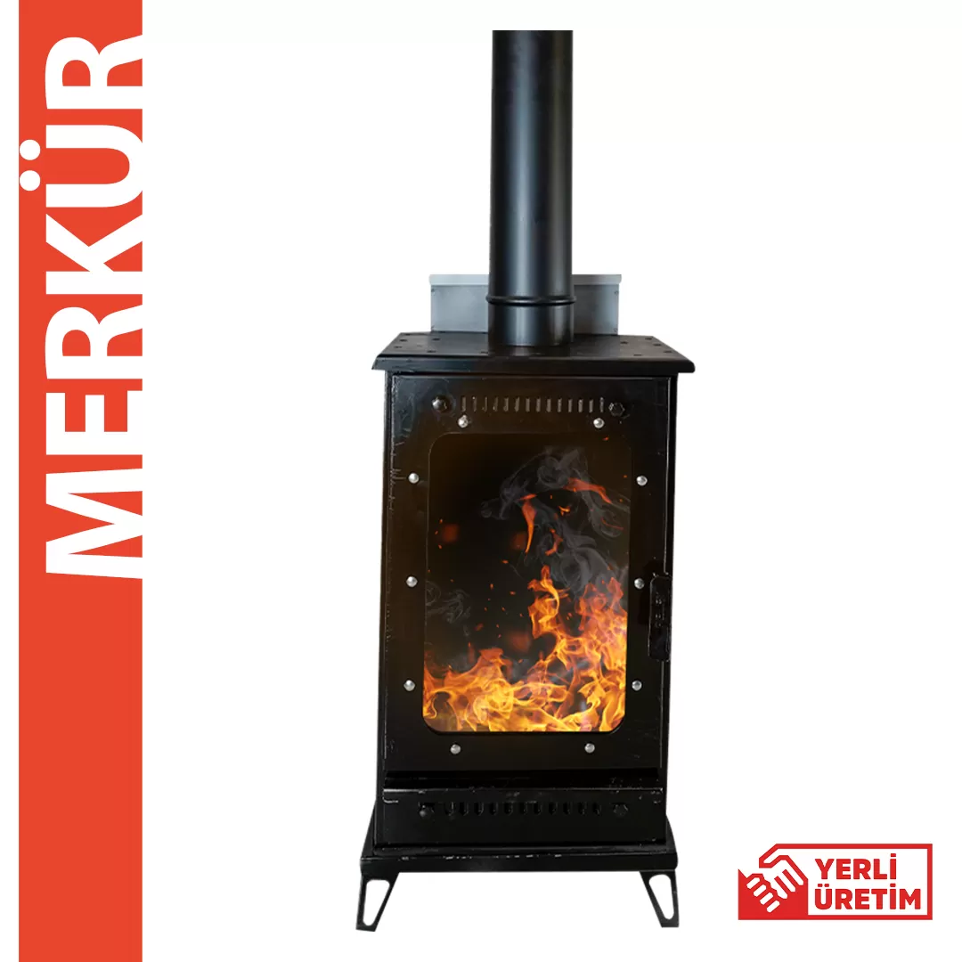 Merkür Üç Camlı Hybrit Şömine Tipi Odun ve Pelet Sobası