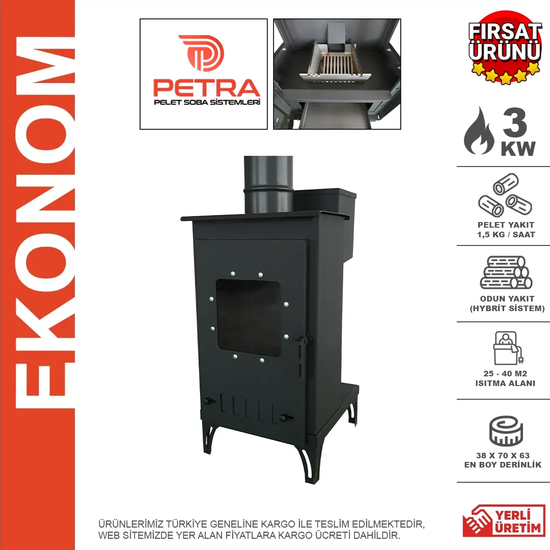 Ekonom Eko Seri Mini Camlı Pelet Soba