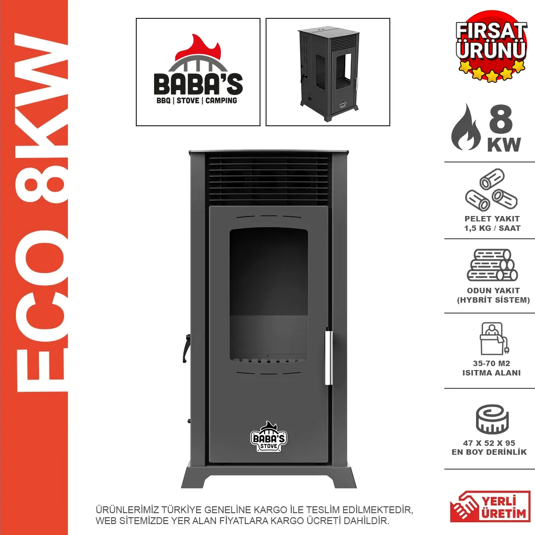 Babas Stove Eco 8KW Manuel Odun Ve Pelet Sobası