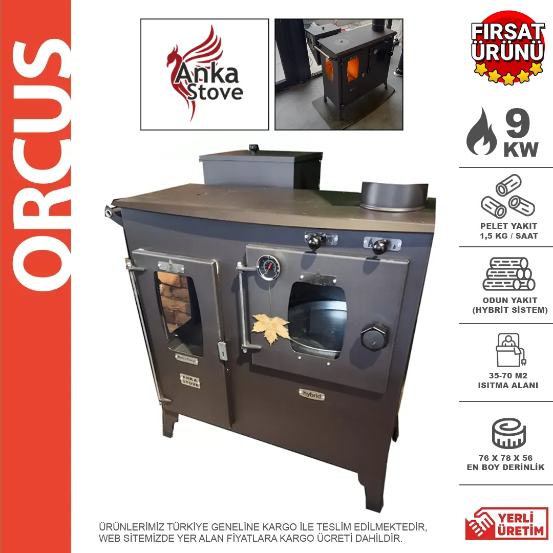 Orcus Geniş Fırınlı Kuzine Odun ve Pelet Sobası