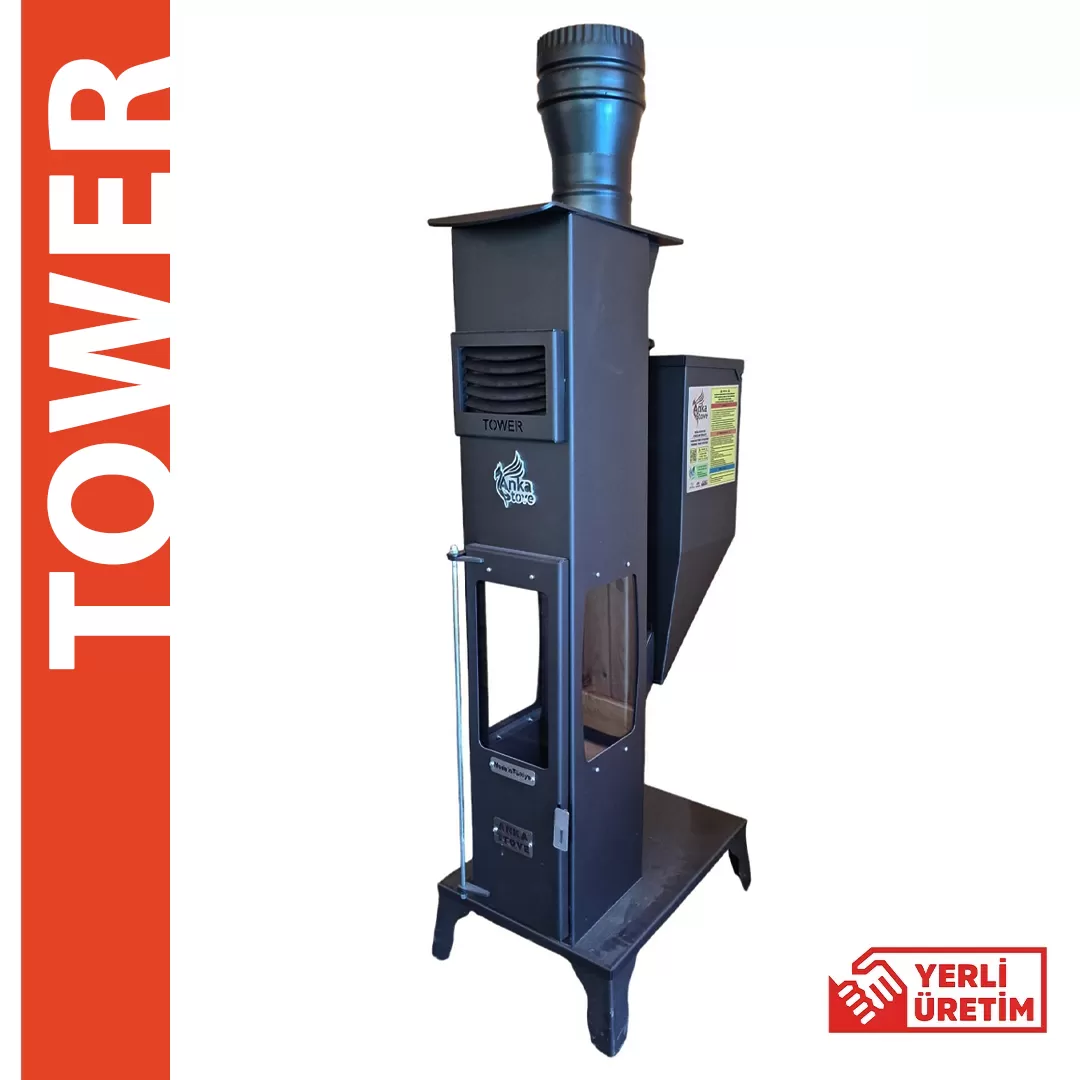 Anka Tower Dekoratif Camlı Küçük Pelet Soba